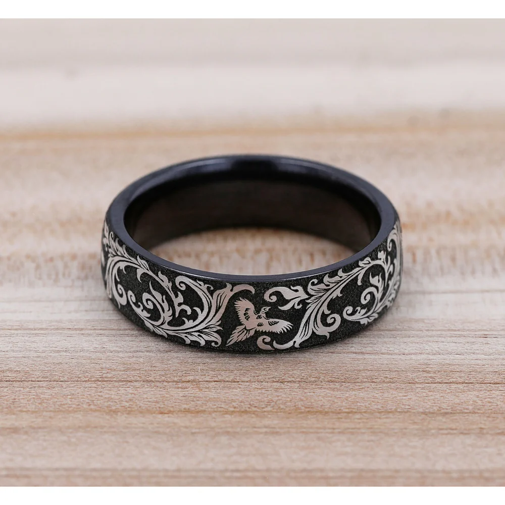 The Pheasant Men's Wedding Band in Grey/Black Titanium - 6.5mm Width by Brook and Branch - Image 4