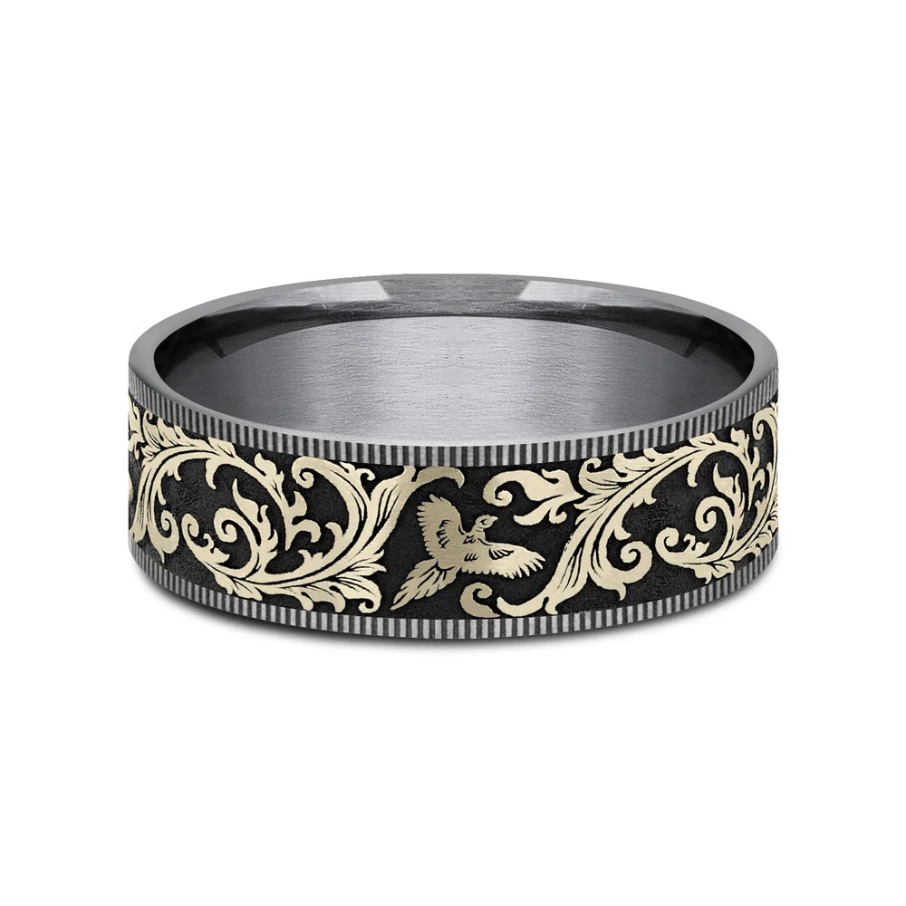 The Pheasant Men's Wedding Band in Grey Tantalum and 14K Yellow Gold - 7.5mm Width by Brook and Branch - Image 3