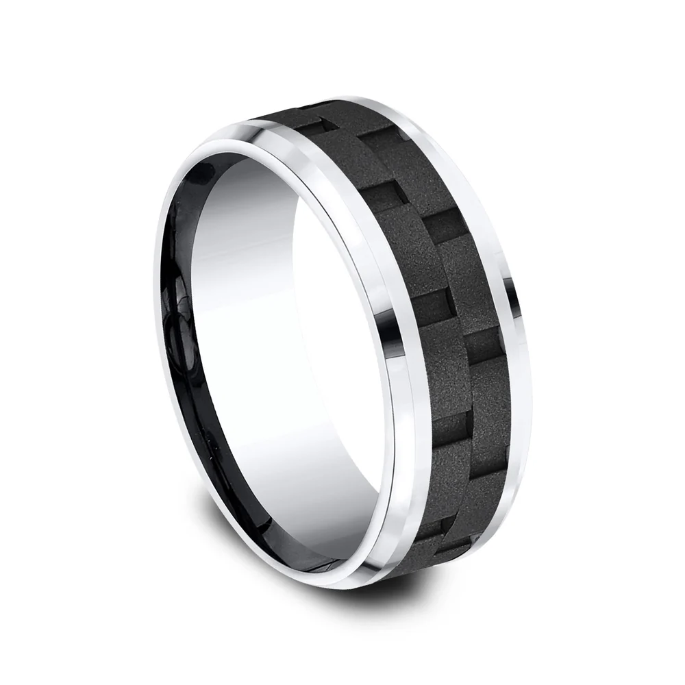 The Pilot Men's Wedding Band in Black Cobalt - 8mm Width by Forge - Image 2