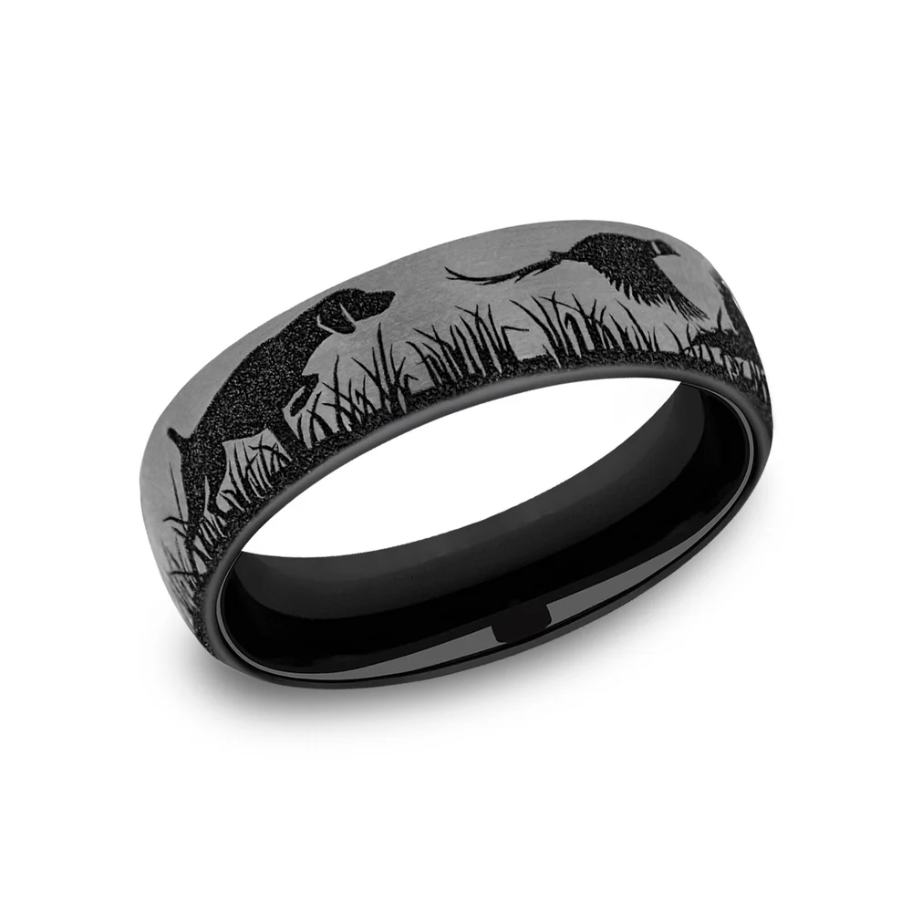 The Pointer Men's Wedding Band in Grey/Black Titanium - 6.5mm Width by Brook and Branch