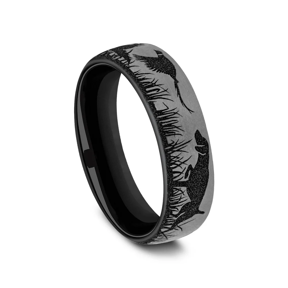 The Pointer Men's Wedding Band in Grey/Black Titanium - 6.5mm Width by Brook and Branch - Image 2