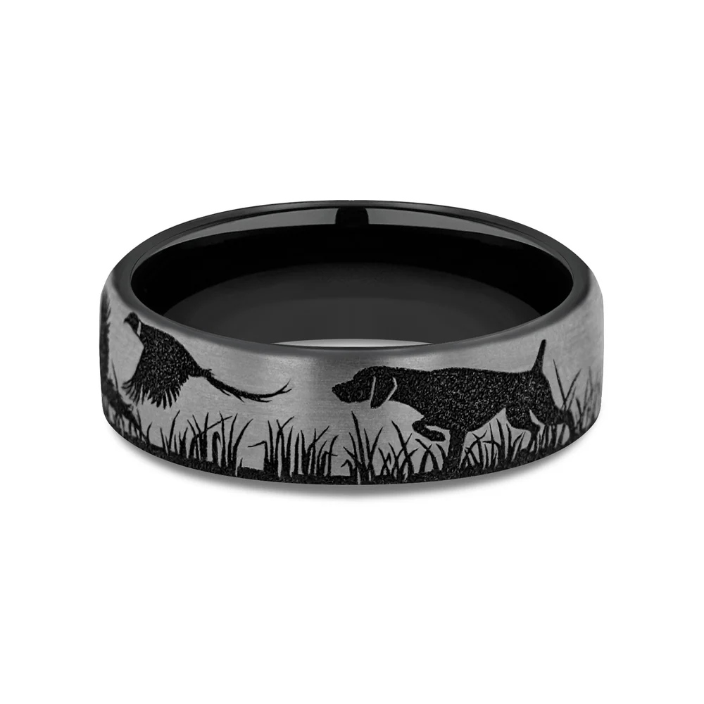 The Pointer Men's Wedding Band in Grey/Black Titanium - 6.5mm Width by Brook and Branch - Image 3