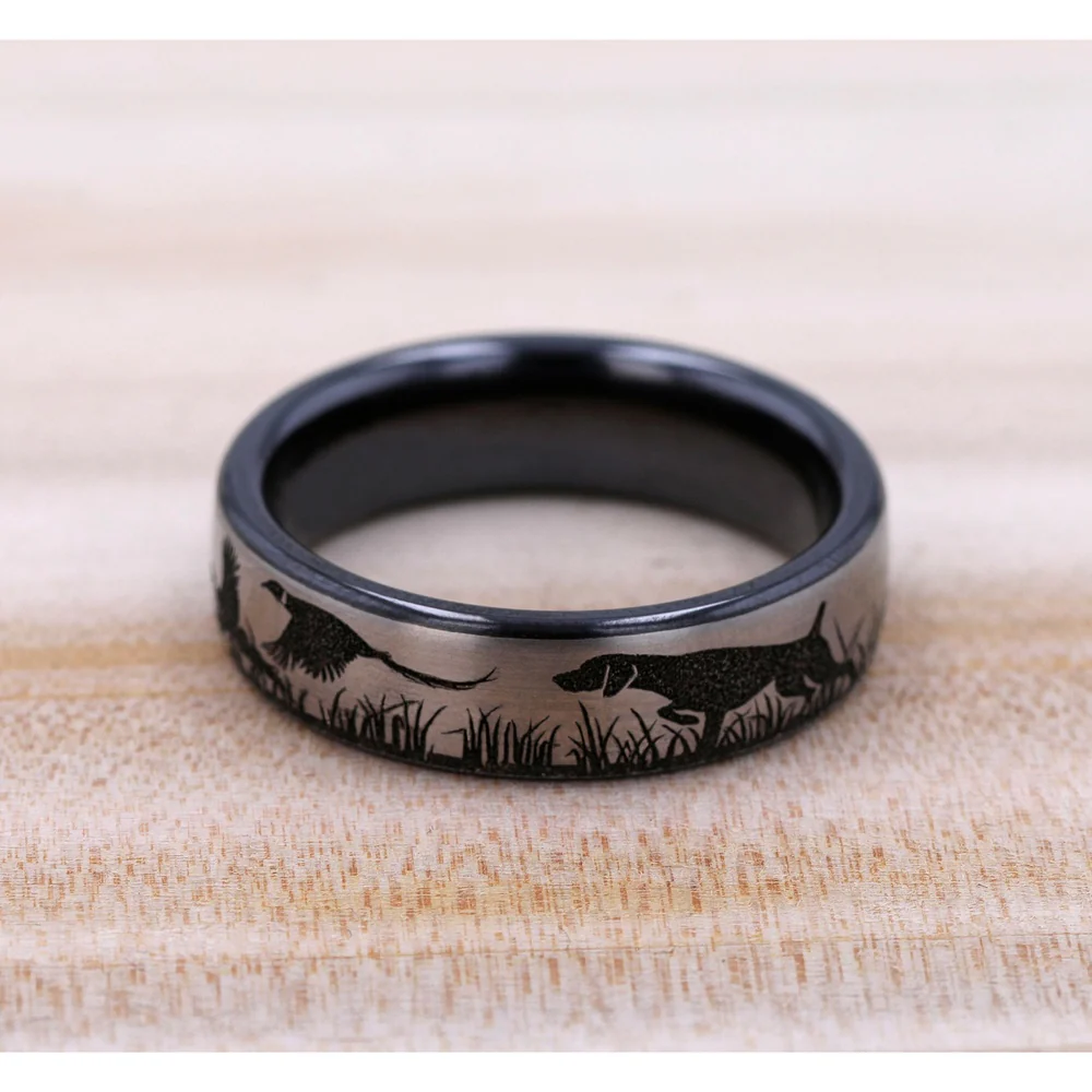 The Pointer Men's Wedding Band in Grey/Black Titanium - 6.5mm Width by Brook and Branch - Image 4