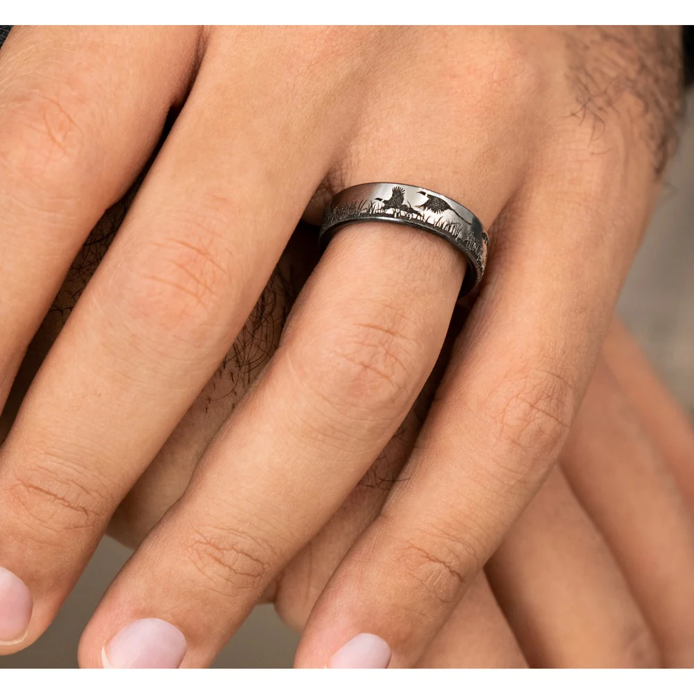 The Pointer Men's Wedding Band in Grey/Black Titanium - 6.5mm Width by Brook and Branch - Image 5