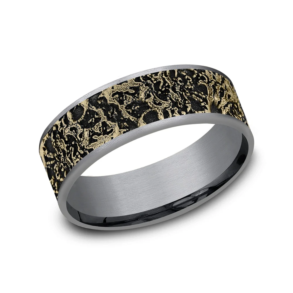 The Pollock Men's Wedding Band in Grey Tantalum and 14K Yellow Gold - 7.5mm Width by Ammara Stone