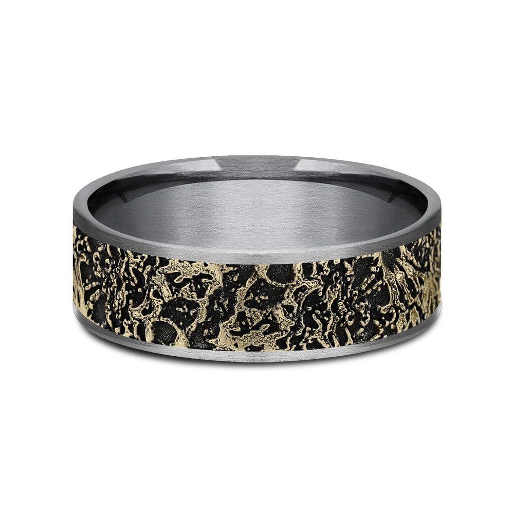 The Pollock Men's Wedding Band in Grey Tantalum and 14K Yellow Gold - 7.5mm Width by Ammara Stone - Image 3