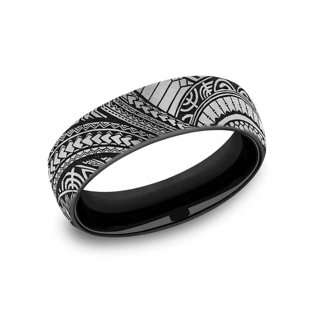 The Polynesian Men's Wedding Band in Grey-Black Titanium - 6.5mm Width by Forge