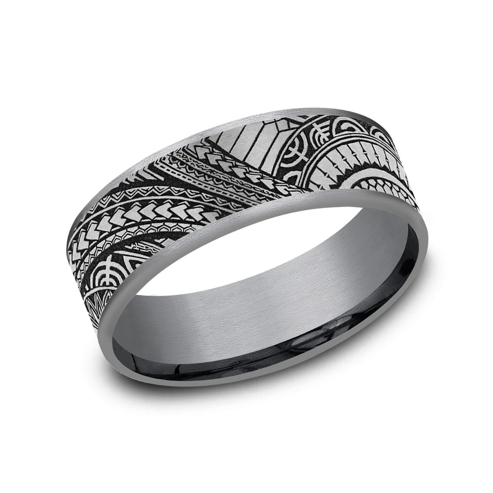 The Polynesian Men's Wedding Band in Grey Tantalum and Grey-Black Titanium - 7.5mm Width by Tantalum