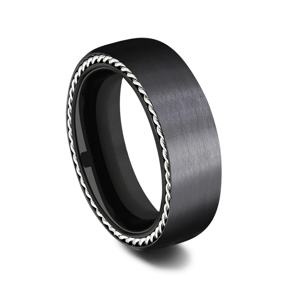 The Port Men's Wedding Band in Black Titanium - 7.5mm Width by Forge - Image 2