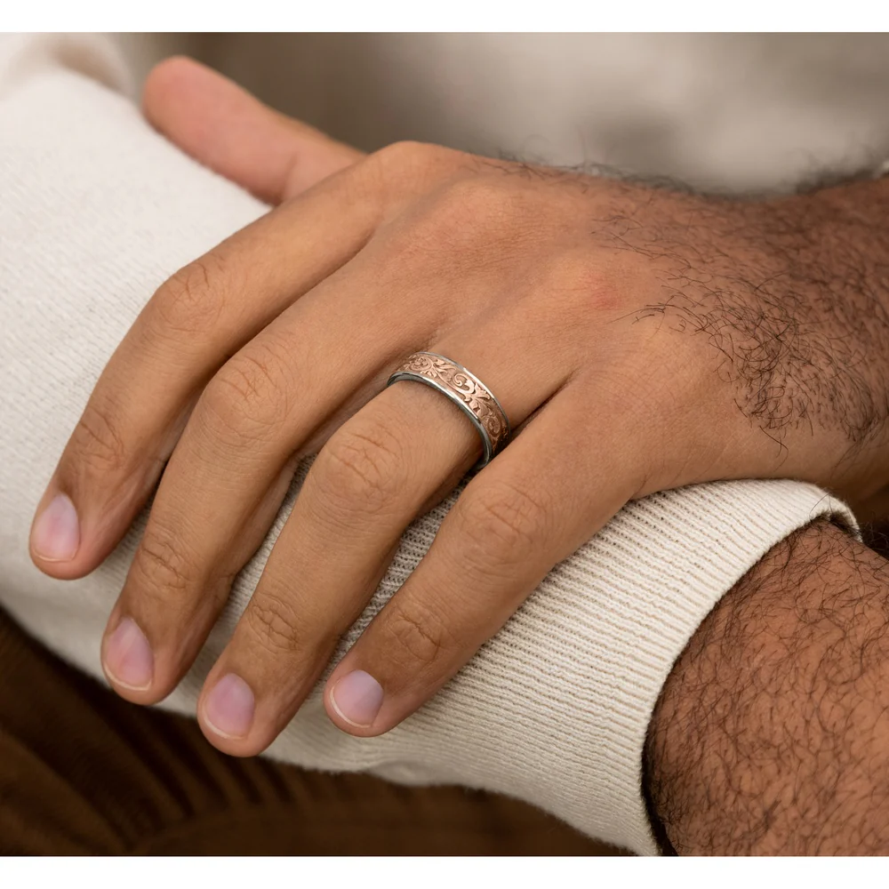 The Prince Men's Wedding Band in 14K White and Rose Gold - 6.5mm Width by Benchmark - Image 5