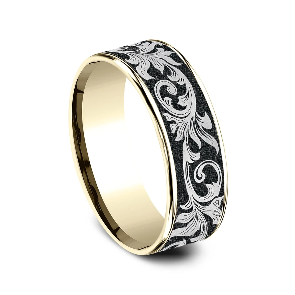 The Prince Men's Wedding Band in 14K Yellow Gold and Grey/Black Titanium - 7.5mm Width by Ammara Stone - Image 2