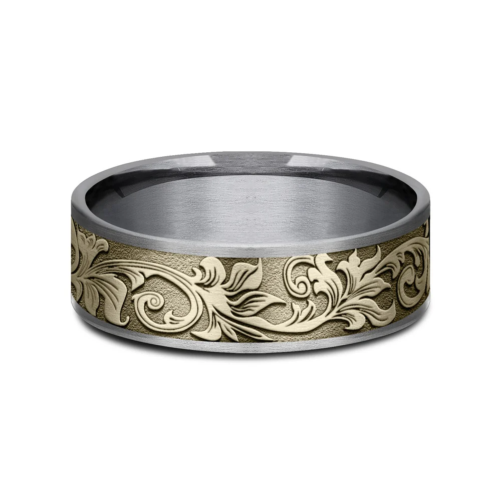 The Prince Men's Wedding Band in Grey Tantalum and Yellow Gold - 7.5mm Width by Ammara Stone - Image 3