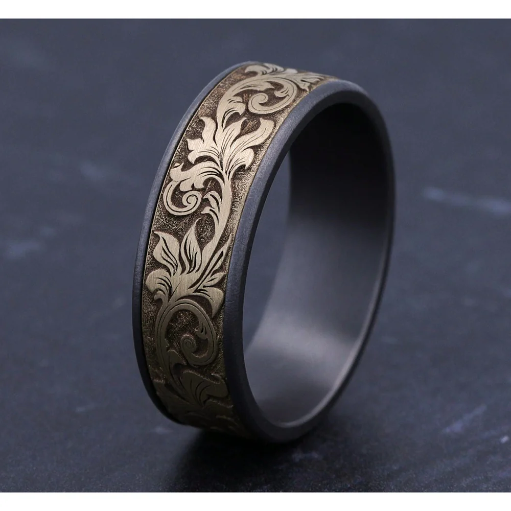 The Prince Men's Wedding Band in Grey Tantalum and Yellow Gold - 7.5mm Width by Ammara Stone - Image 4