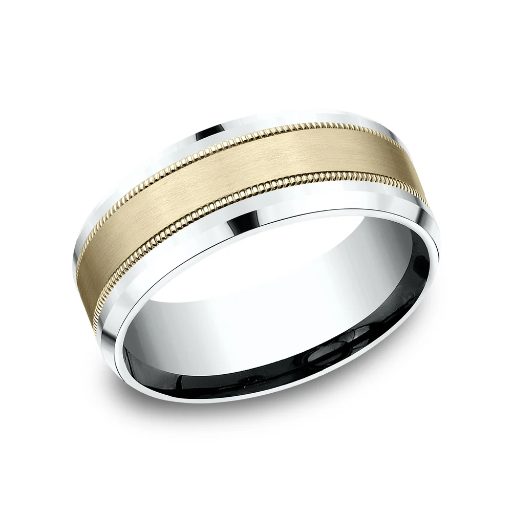 The Professor Men's Wedding Band in 14K White and Yellow Gold - 8mm Width by Benchmark