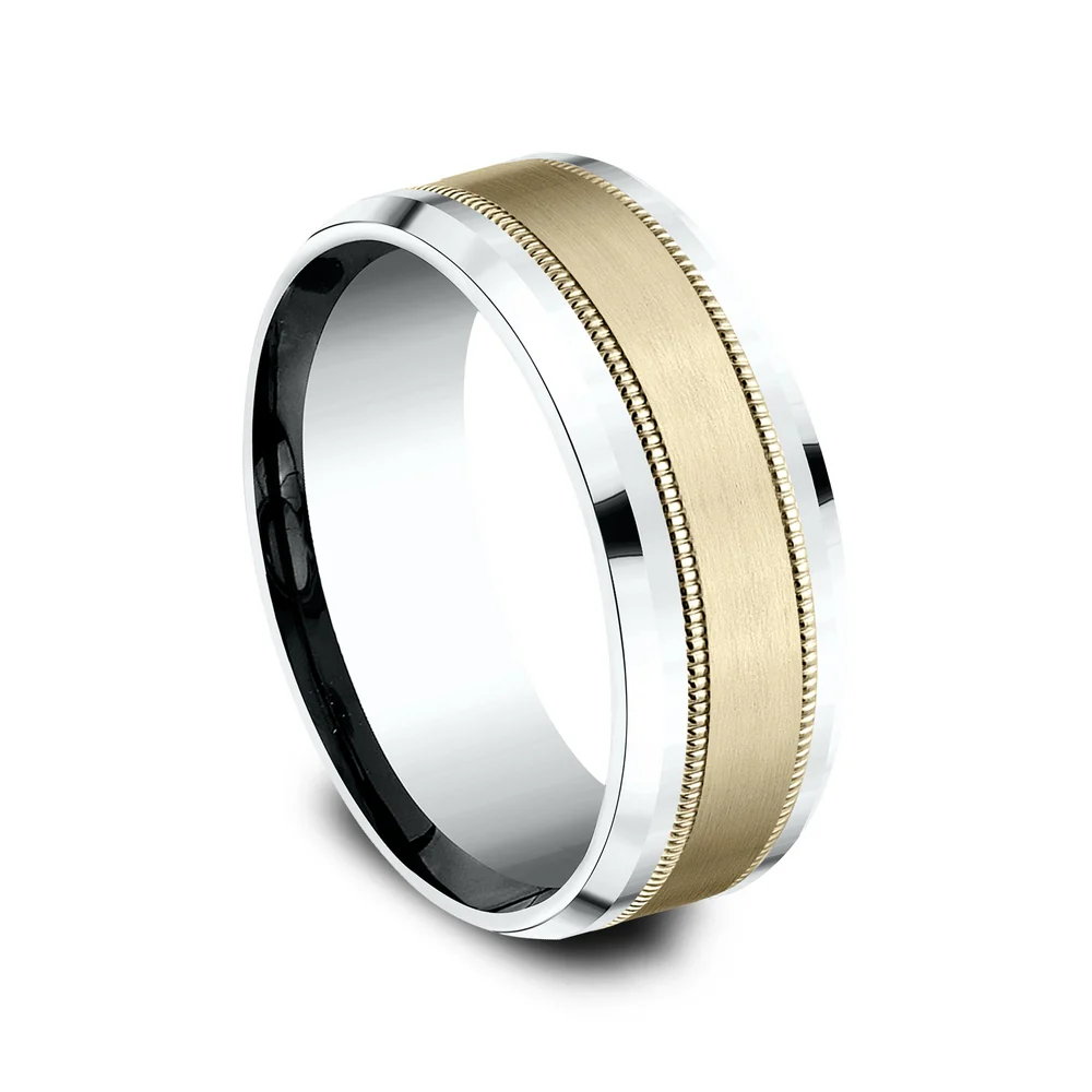 The Professor Men's Wedding Band in 14K White and Yellow Gold - 8mm Width by Benchmark - Image 2