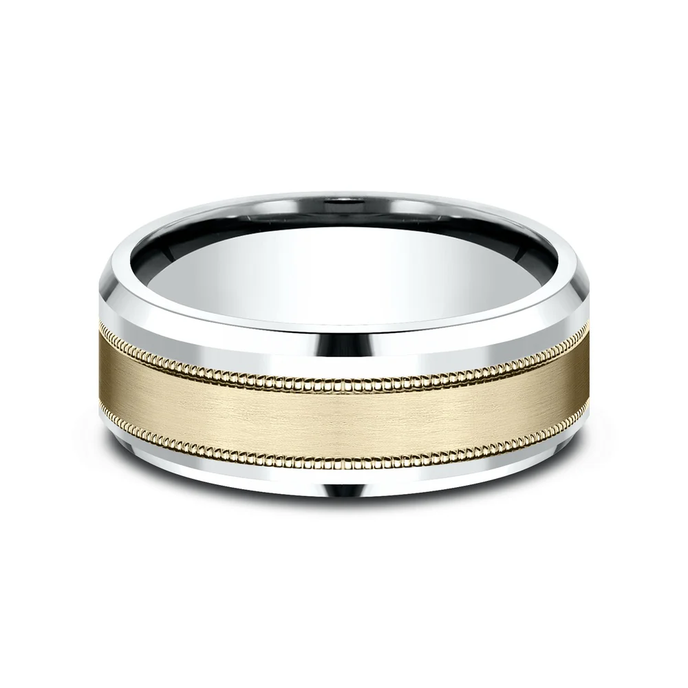 The Professor Men's Wedding Band in 14K White and Yellow Gold - 8mm Width by Benchmark - Image 3
