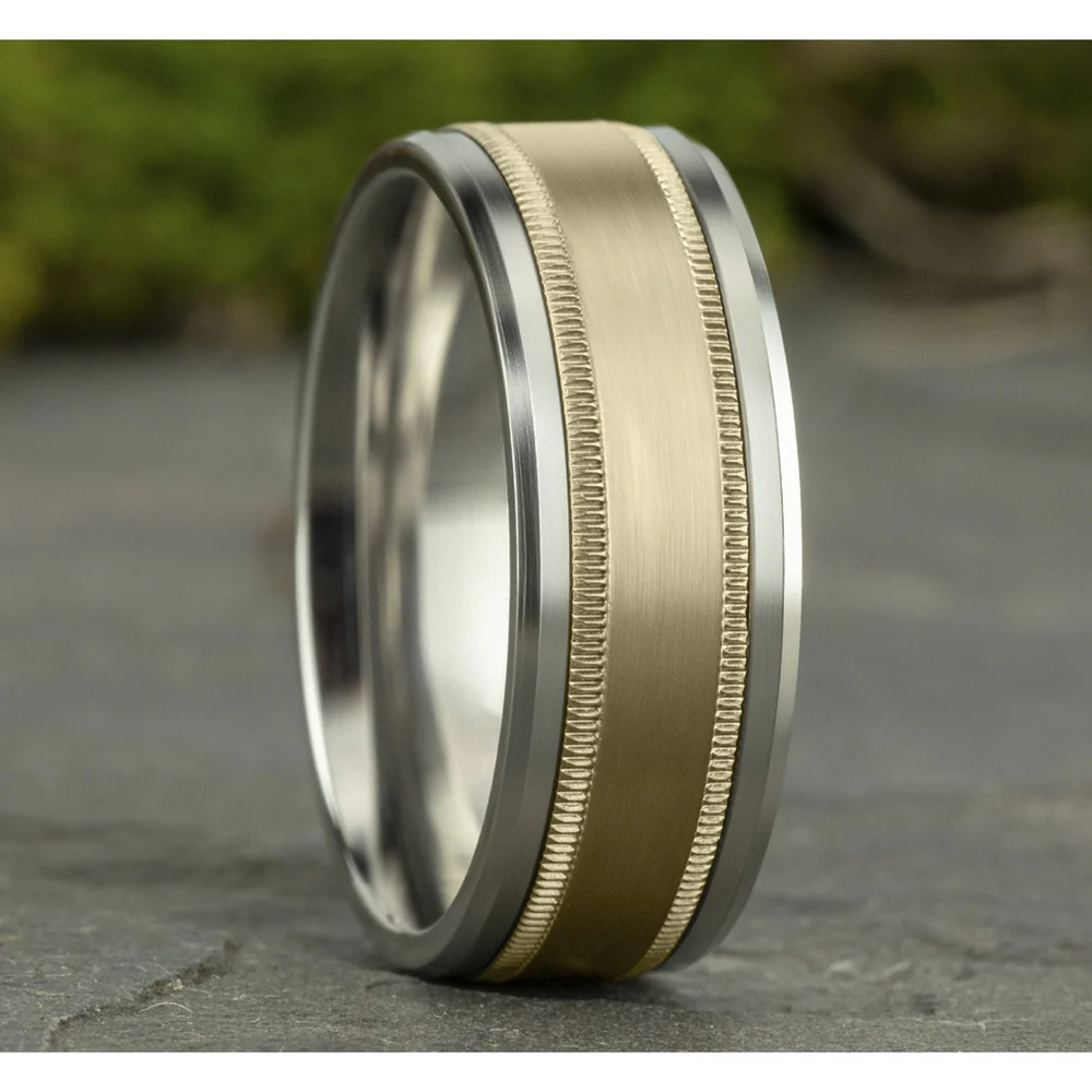 The Professor Men's Wedding Band in 14K White and Yellow Gold - 8mm Width by Benchmark - Image 4