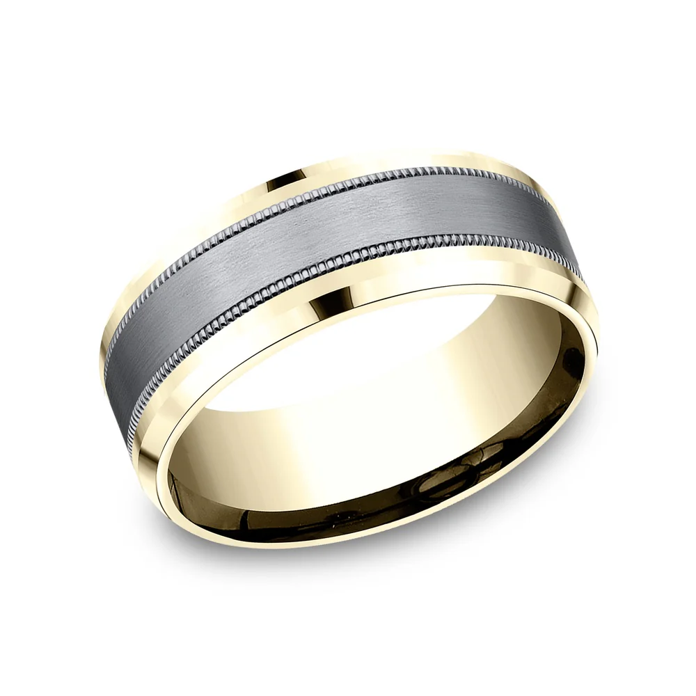 The Professor Men's Wedding Band in 14K Yellow Gold and Grey Tantalum - 8mm Width by Ammara Stone