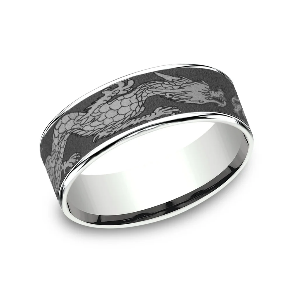 The Protector Men's Wedding Band in 14K White Gold and Darkened Tantalum - 7.5mm Width by Ammara Stone