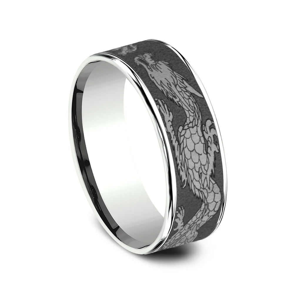 The Protector Men's Wedding Band in 14K White Gold and Darkened Tantalum - 7.5mm Width by Ammara Stone - Image 2