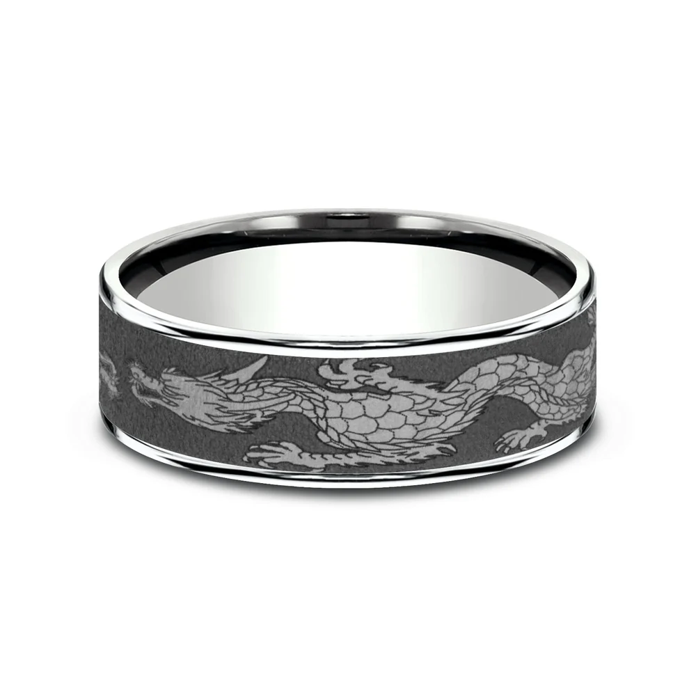 The Protector Men's Wedding Band in 14K White Gold and Darkened Tantalum - 7.5mm Width by Ammara Stone - Image 3