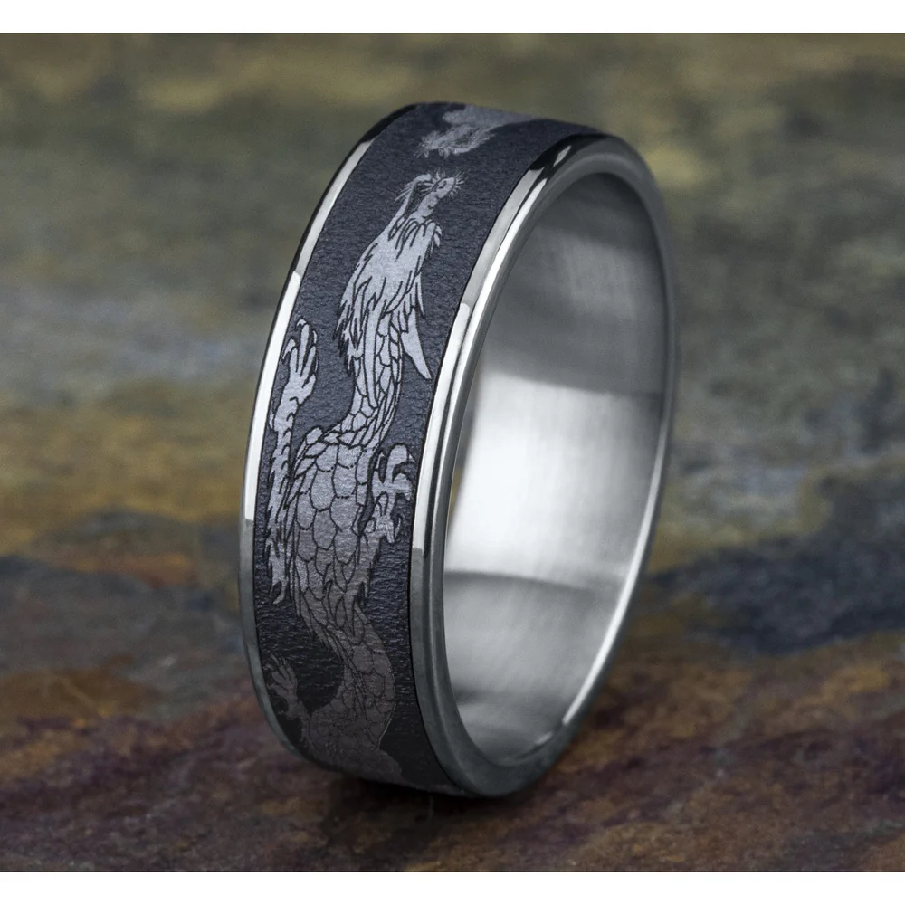 The Protector Men's Wedding Band in 14K White Gold and Darkened Tantalum - 7.5mm Width by Ammara Stone - Image 4
