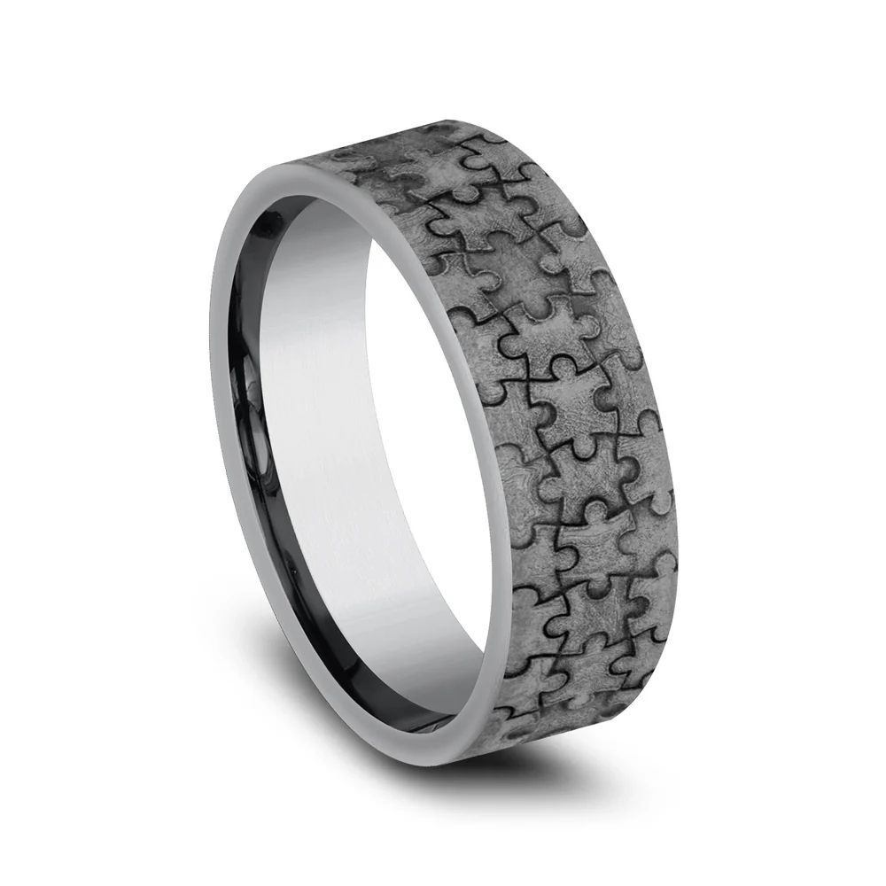 The Puzzle Men's Wedding Band in Grey Tantalum - 7mm Width by Tantalum - Image 2