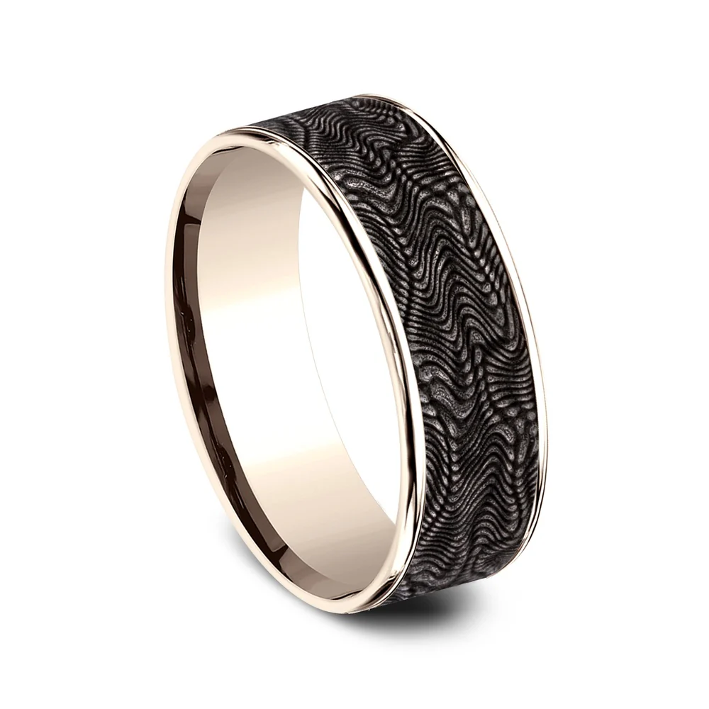 The Python Men's Wedding Band in 14K Rose Gold and Grey Tantalum - 7.5mm Width by Ammara Stone - Image 2