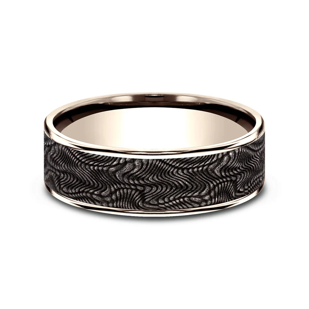 The Python Men's Wedding Band in 14K Rose Gold and Grey Tantalum - 7.5mm Width by Ammara Stone - Image 3