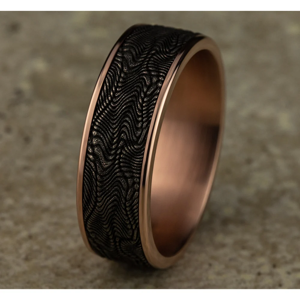 The Python Men's Wedding Band in 14K Rose Gold and Grey Tantalum - 7.5mm Width by Ammara Stone - Image 4