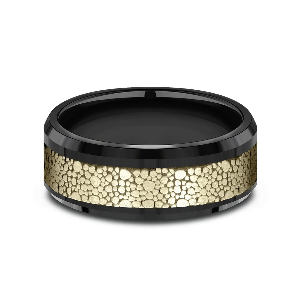 The Quarry Men's Wedding Band in Black Titanium and 14K Yellow Gold - 8mm Width by Ammara Stone - Image 3