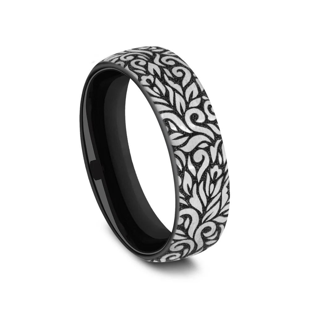 The Ranch Men's Wedding Band in Grey and Black Titanium - 6.5mm Width by Forge - Image 2