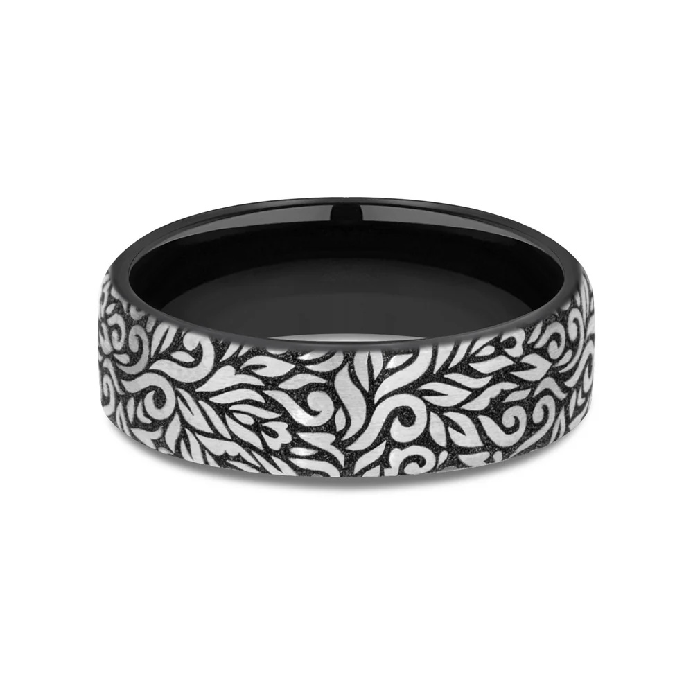 The Ranch Men's Wedding Band in Grey and Black Titanium - 6.5mm Width by Forge - Image 3