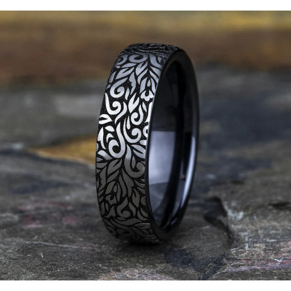 The Ranch Men's Wedding Band in Grey and Black Titanium - 6.5mm Width by Forge - Image 4