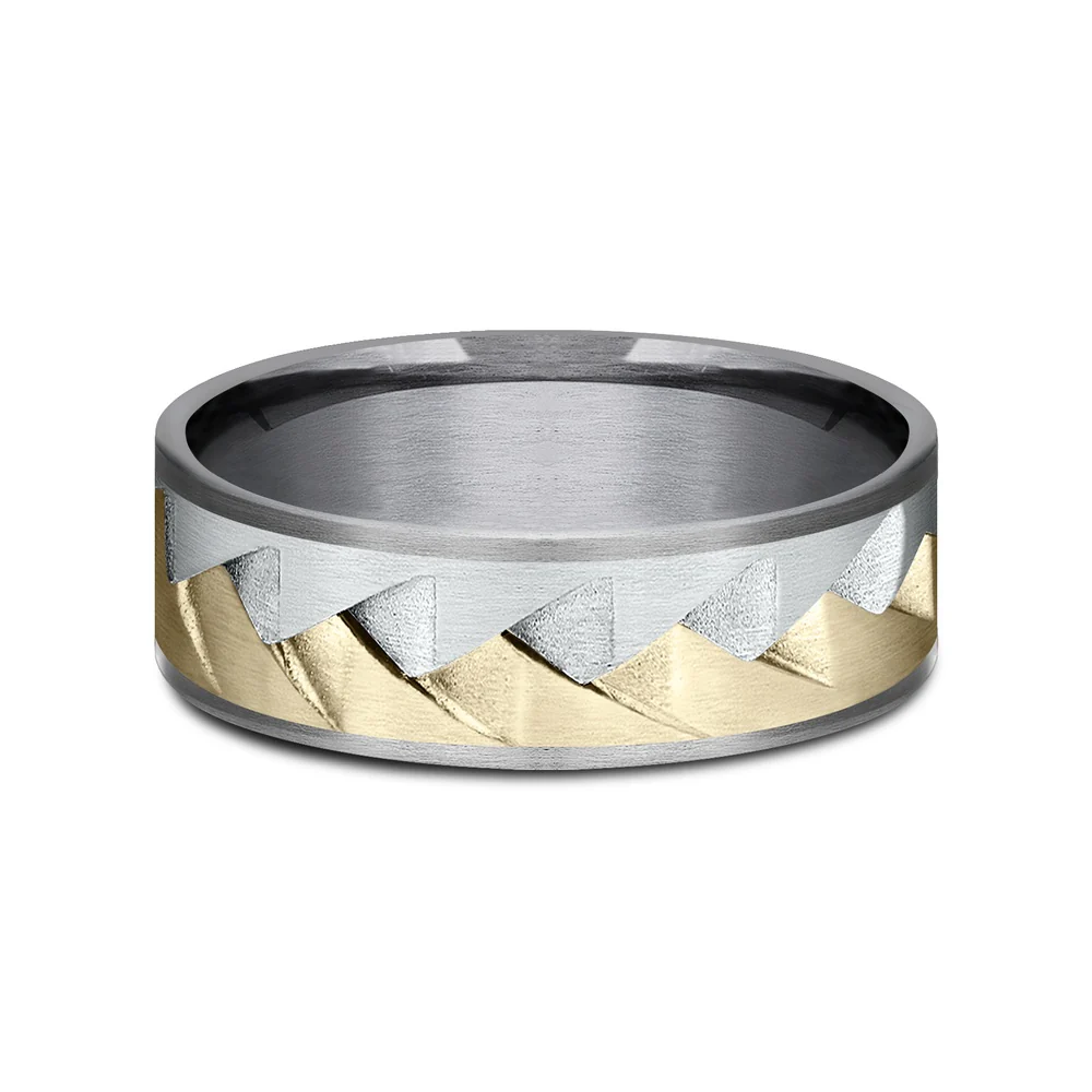 The Range Men's Wedding Band in Grey Tantalum, 14K White and Yellow Gold - 7.5mm Width by Ammara Stone - Image 3