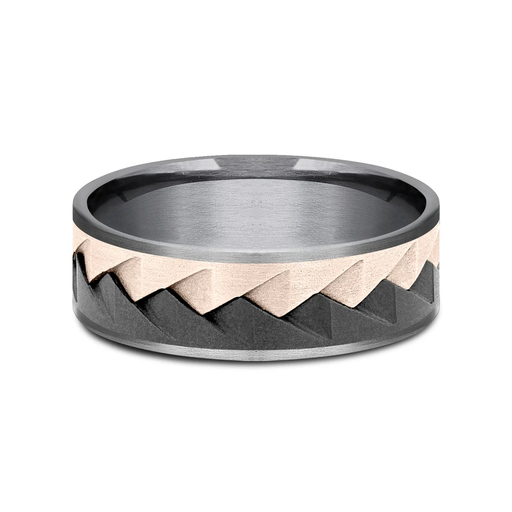 The Range Men's Wedding Band in Grey Tantalum, Black Titanium, and 14K Rose Gold - 7.5mm Width by Ammara Stone - Image 3
