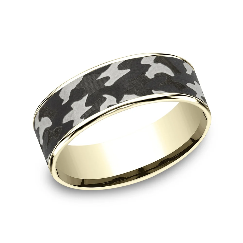 The Rebel Men's Wedding Band in 14K Yellow Gold and Grey Tantalum - 7.5mm Width by Ammara Stone