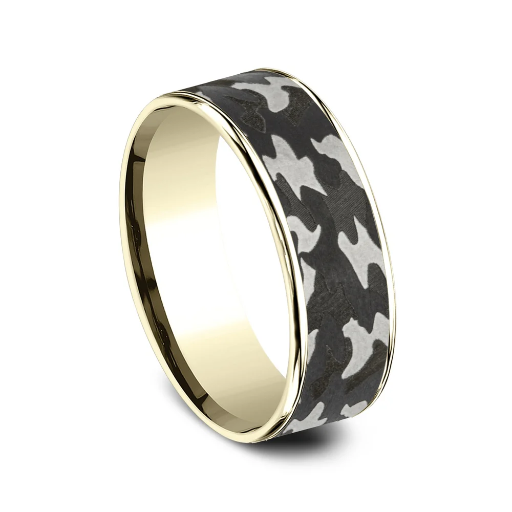 The Rebel Men's Wedding Band in 14K Yellow Gold and Grey Tantalum - 7.5mm Width by Ammara Stone - Image 2