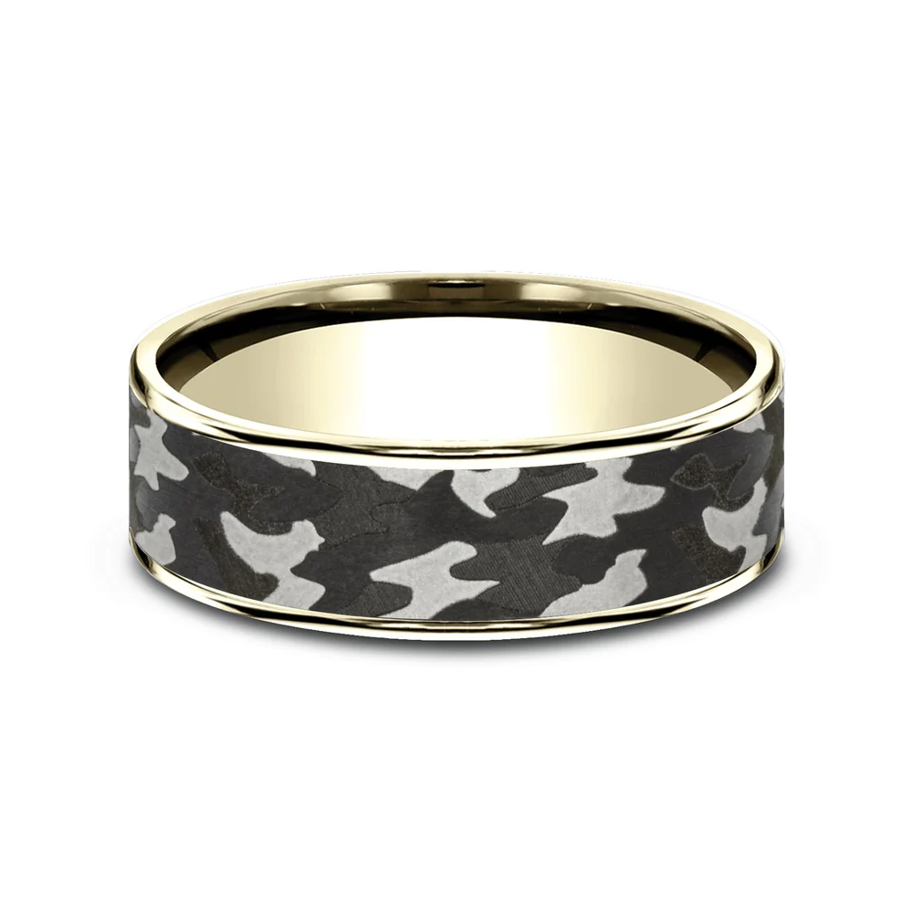 The Rebel Men's Wedding Band in 14K Yellow Gold and Grey Tantalum - 7.5mm Width by Ammara Stone - Image 3