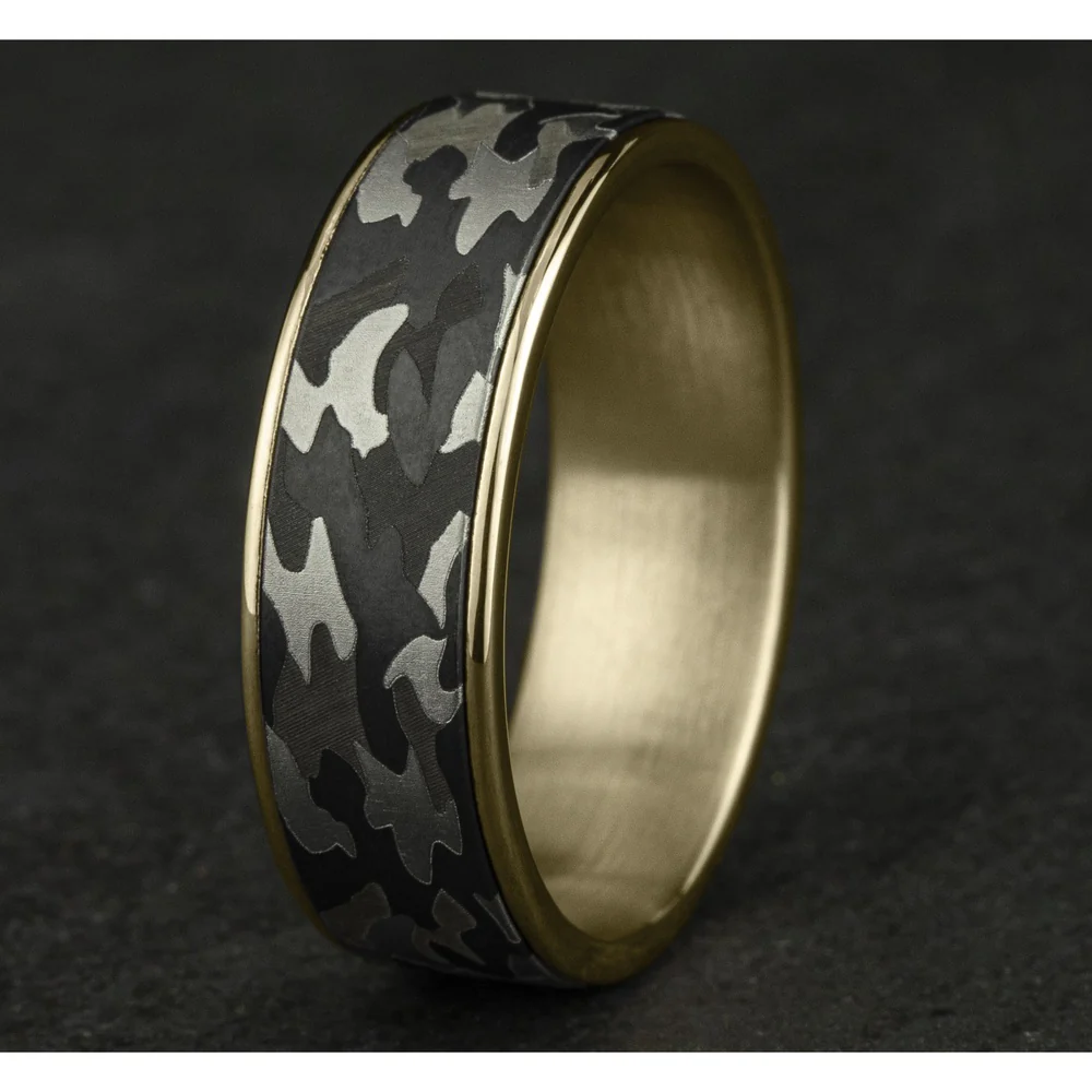 The Rebel Men's Wedding Band in 14K Yellow Gold and Grey Tantalum - 7.5mm Width by Ammara Stone - Image 4