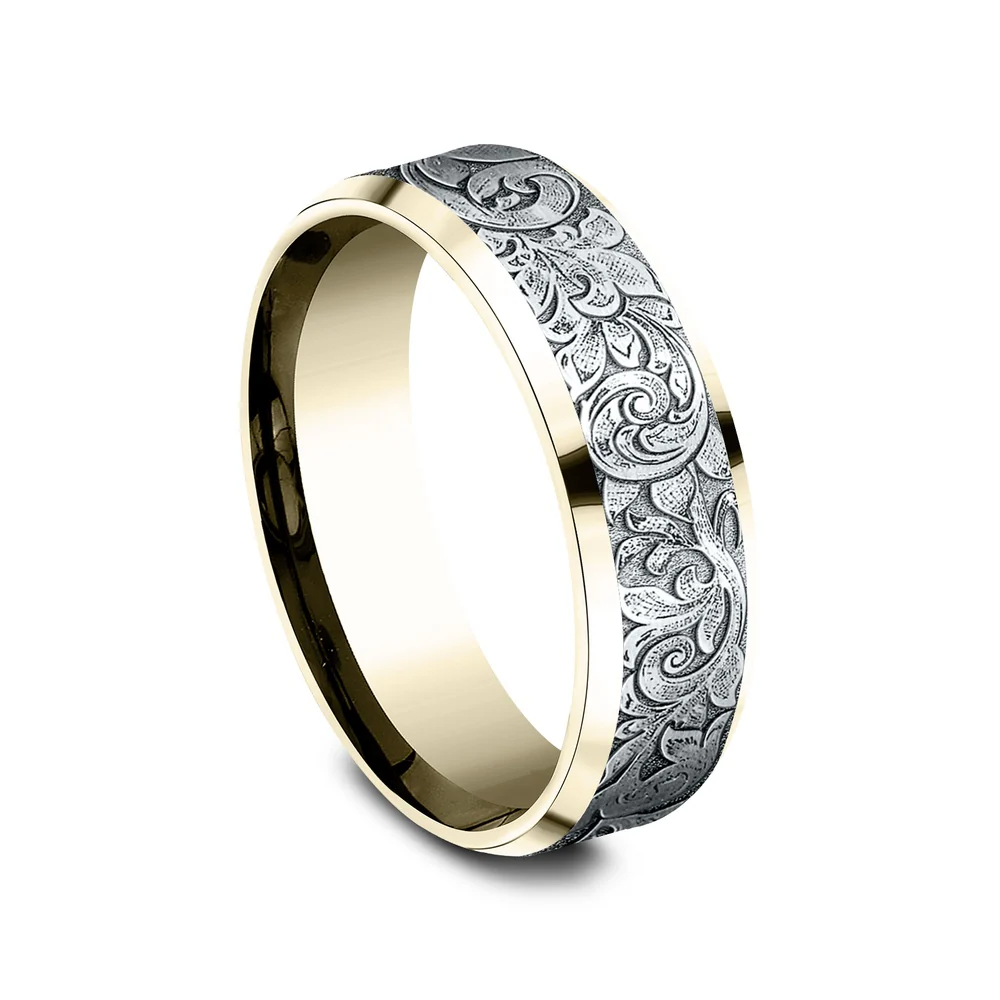 The Regency Men's Wedding Band in 14K Yellow and White Gold - 7mm by Benchmark - Image 2