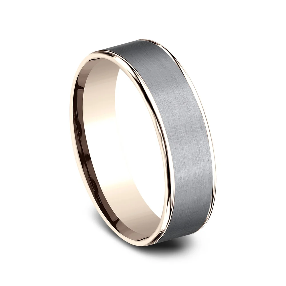 The Rembrandt Men's Wedding Band in 14K Rose Gold and Grey Tantalum - 6.5mm Width by Ammara Stone - Image 2