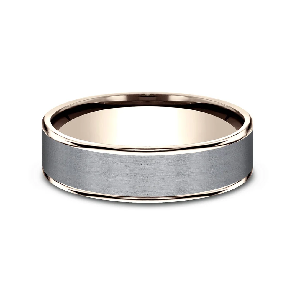 The Rembrandt Men's Wedding Band in 14K Rose Gold and Grey Tantalum - 6.5mm Width by Ammara Stone - Image 3