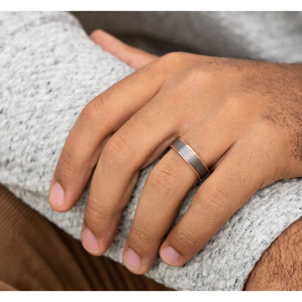 The Rembrandt Men's Wedding Band in 14K Rose Gold and Grey Tantalum - 6.5mm Width by Ammara Stone - Image 5
