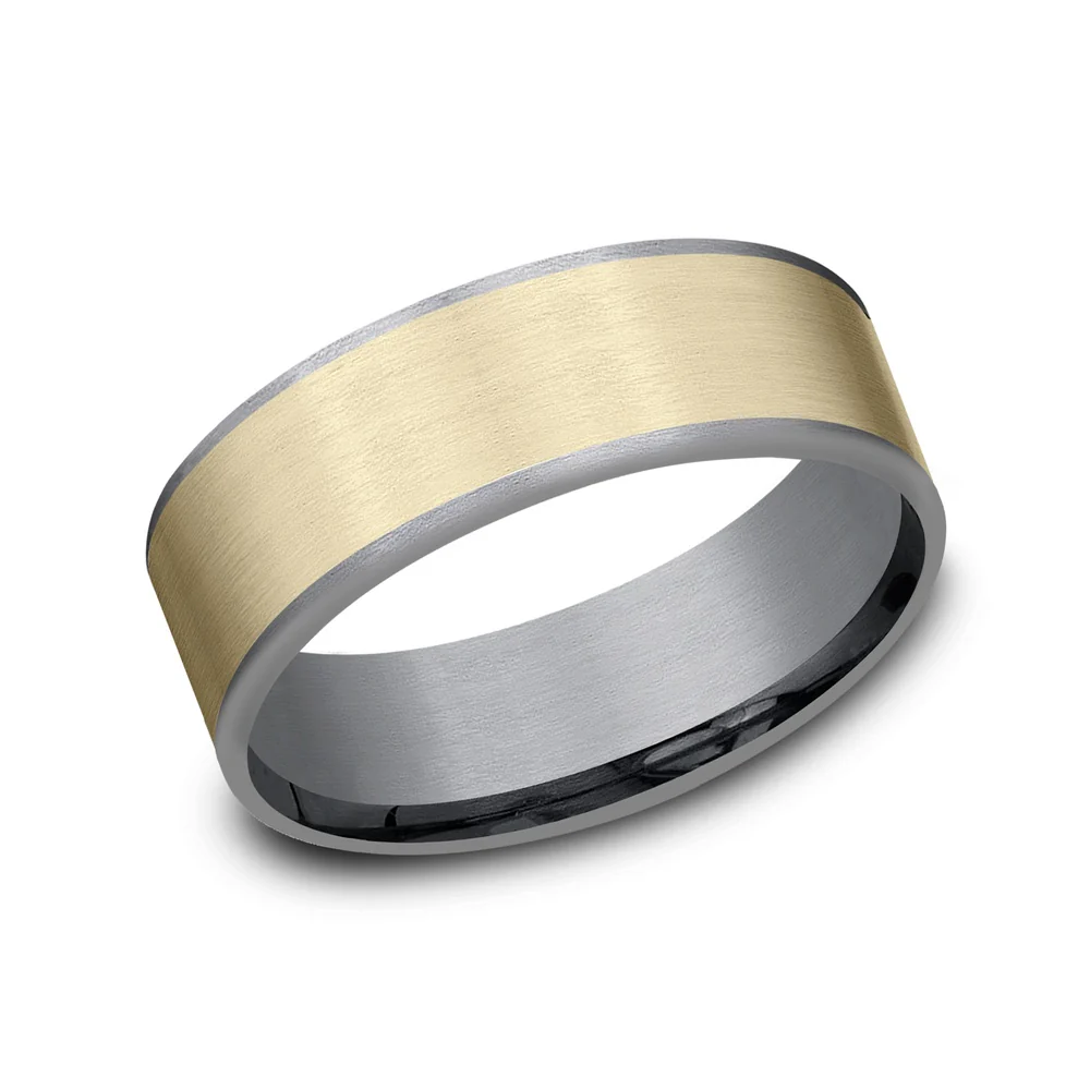 The Rembrandt Men's Wedding Band in Grey Tantalum and 14K Yellow Gold - 7.5mm Width by Ammara Stone