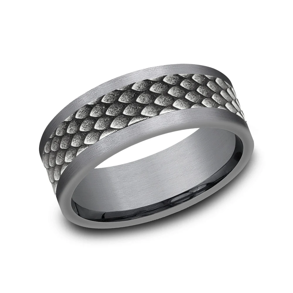 The Rhaegal Men's Wedding Band in Grey Tantalum and 14K White Gold - 8mm Width by Ammara Stone