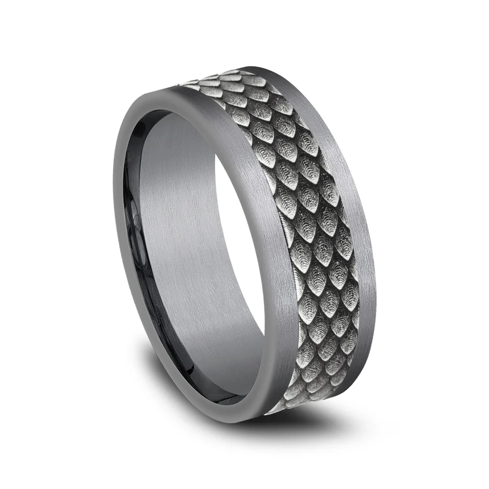 The Rhaegal Men's Wedding Band in Grey Tantalum and 14K White Gold - 8mm Width by Ammara Stone - Image 2