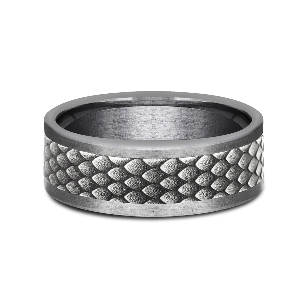 The Rhaegal Men's Wedding Band in Grey Tantalum and 14K White Gold - 8mm Width by Ammara Stone - Image 3