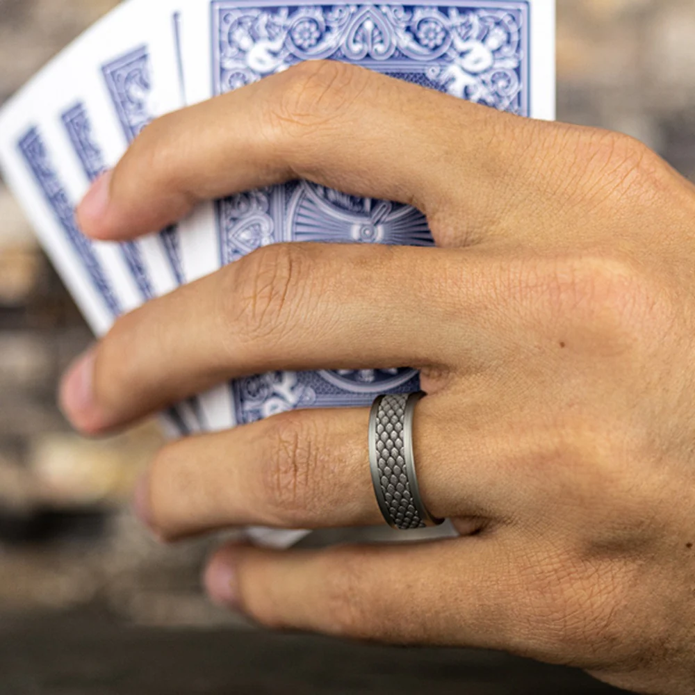 The Rhaegal Men's Wedding Band in Grey Tantalum and 14K White Gold - 8mm Width by Ammara Stone - Image 5