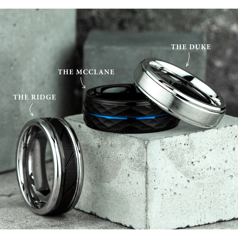 The Ridge Men's Wedding Band in Black and White Cobalt - 8mm Width by Forge - Image 5